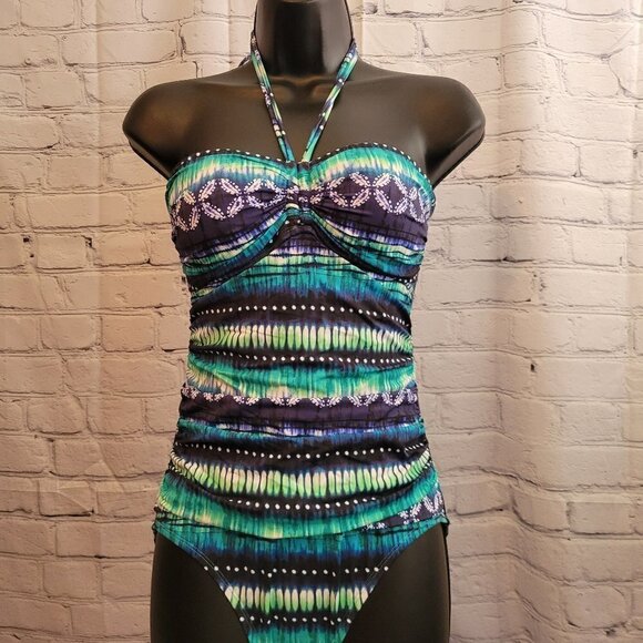 Bleu by Rod Beattie Printed Bandeau One-Piece Swimsuit - Picture 1 of 4